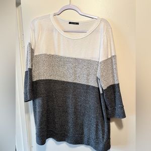 Gray and white color block stripe sweater